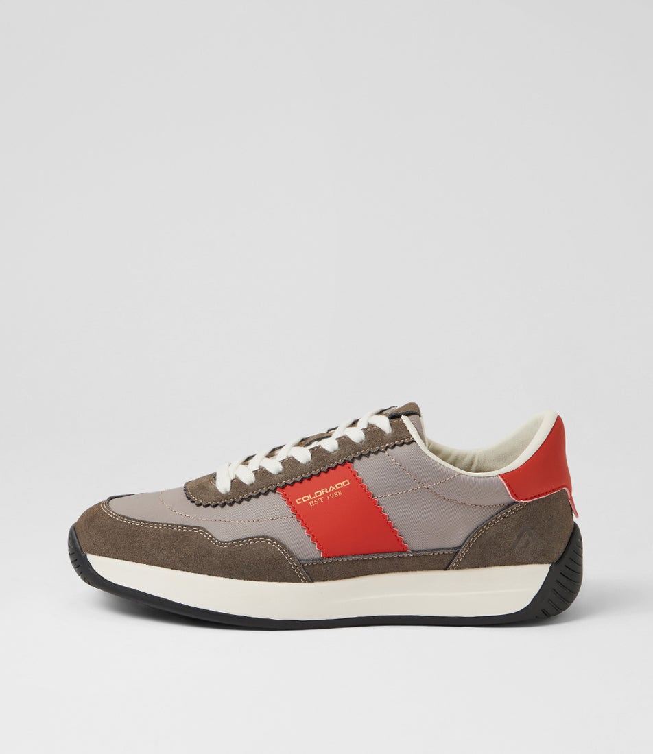 Larny Taupe Vermilion Suede Nylon Lace Up Sneakers