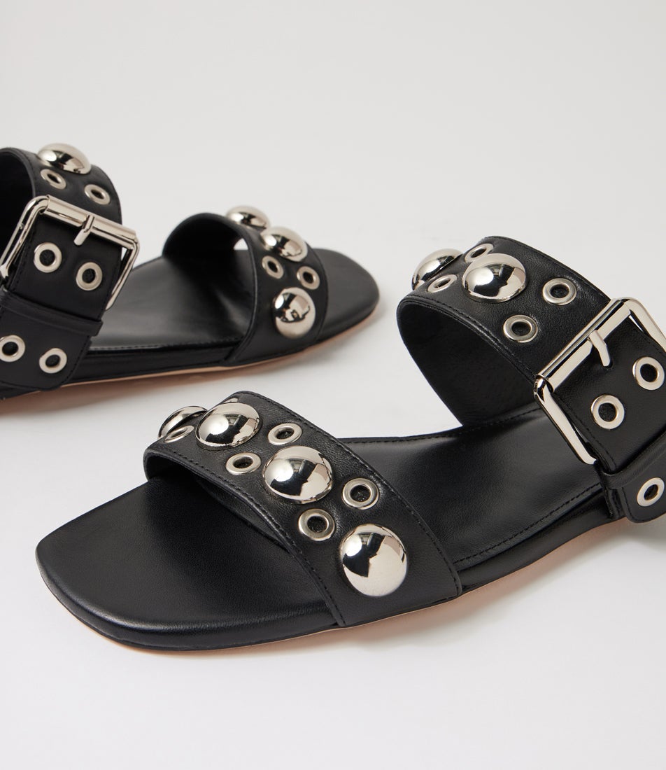 Rixoni Black Leather Slides