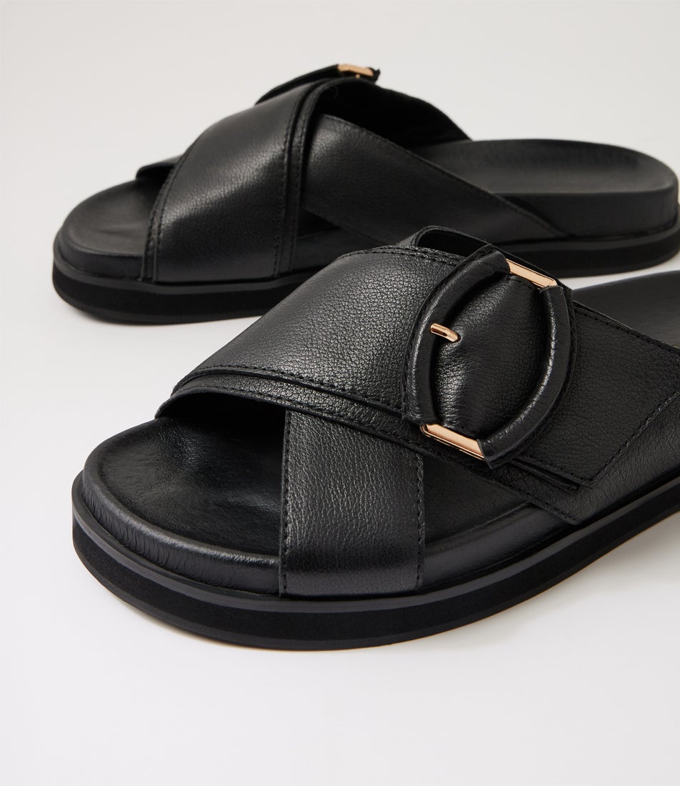 Vanana Black Leather Slides