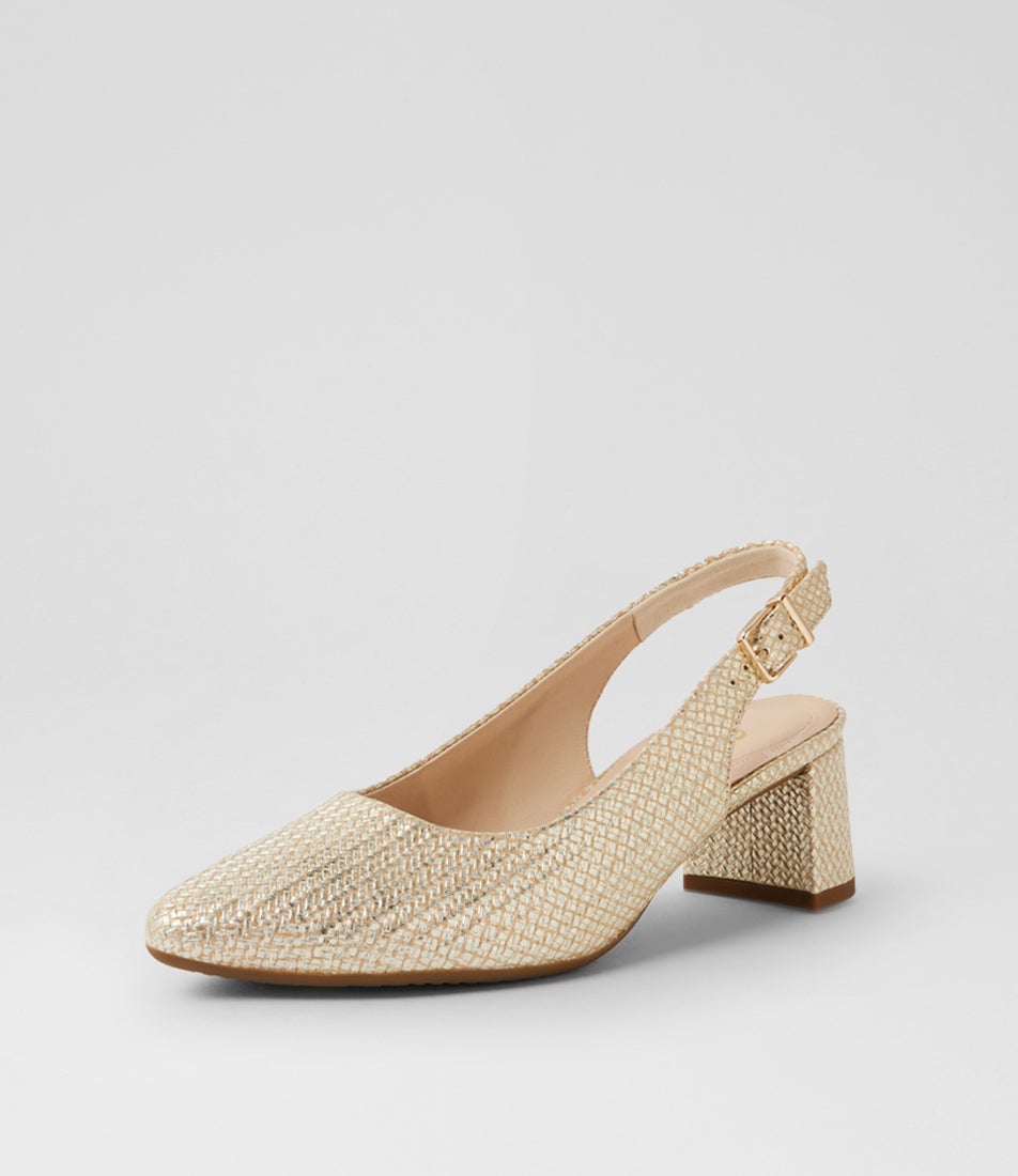 Ginah Gold Print Leather Slingbacks
