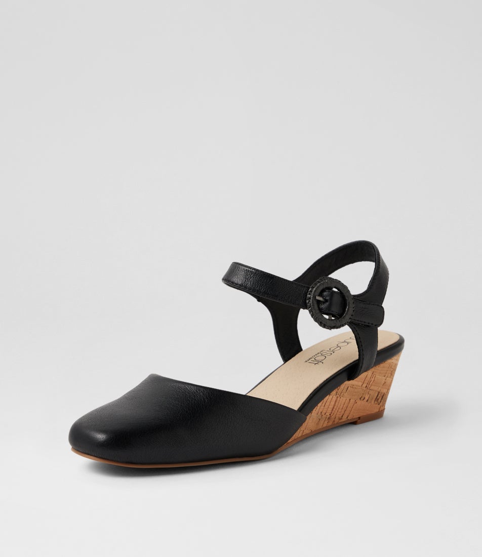 Selvine Black Leather Cork Heels