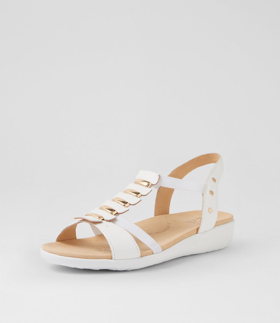 Ulover W White Leather Elastic Sandals