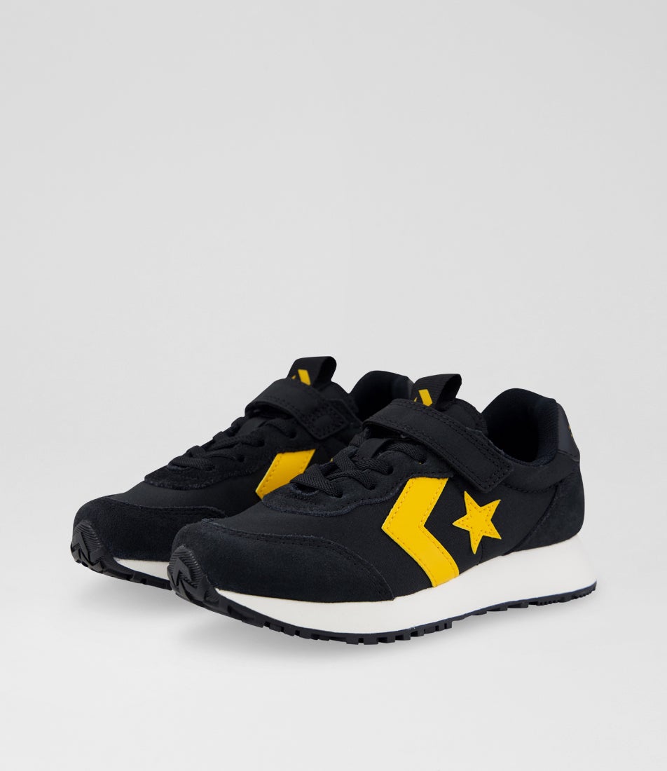 Omega Trainer Easy On Junior Black Gold Palm Fabric Sneakers