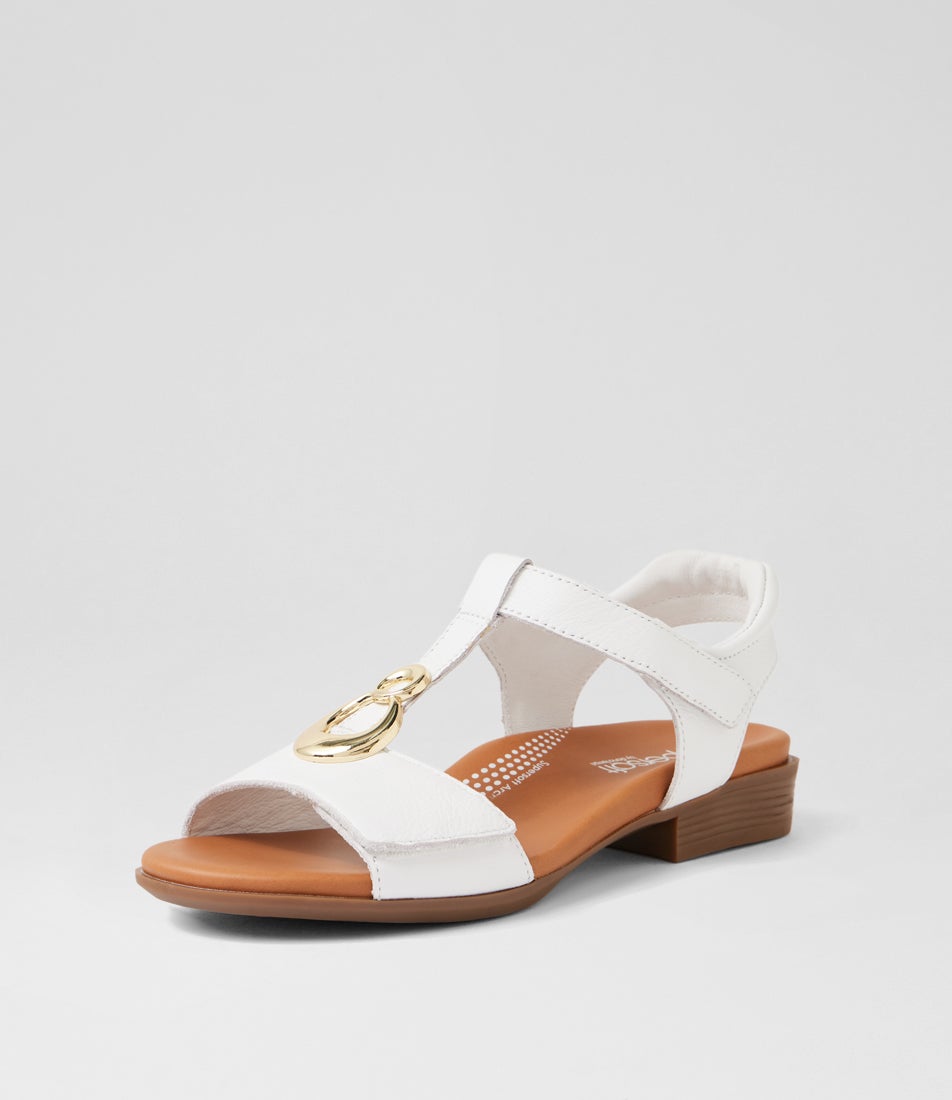 Caries White Leather Sandals