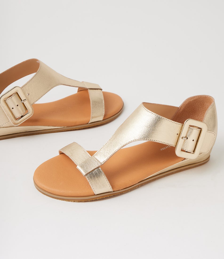Huntlee Pale Gold Leather Sandals