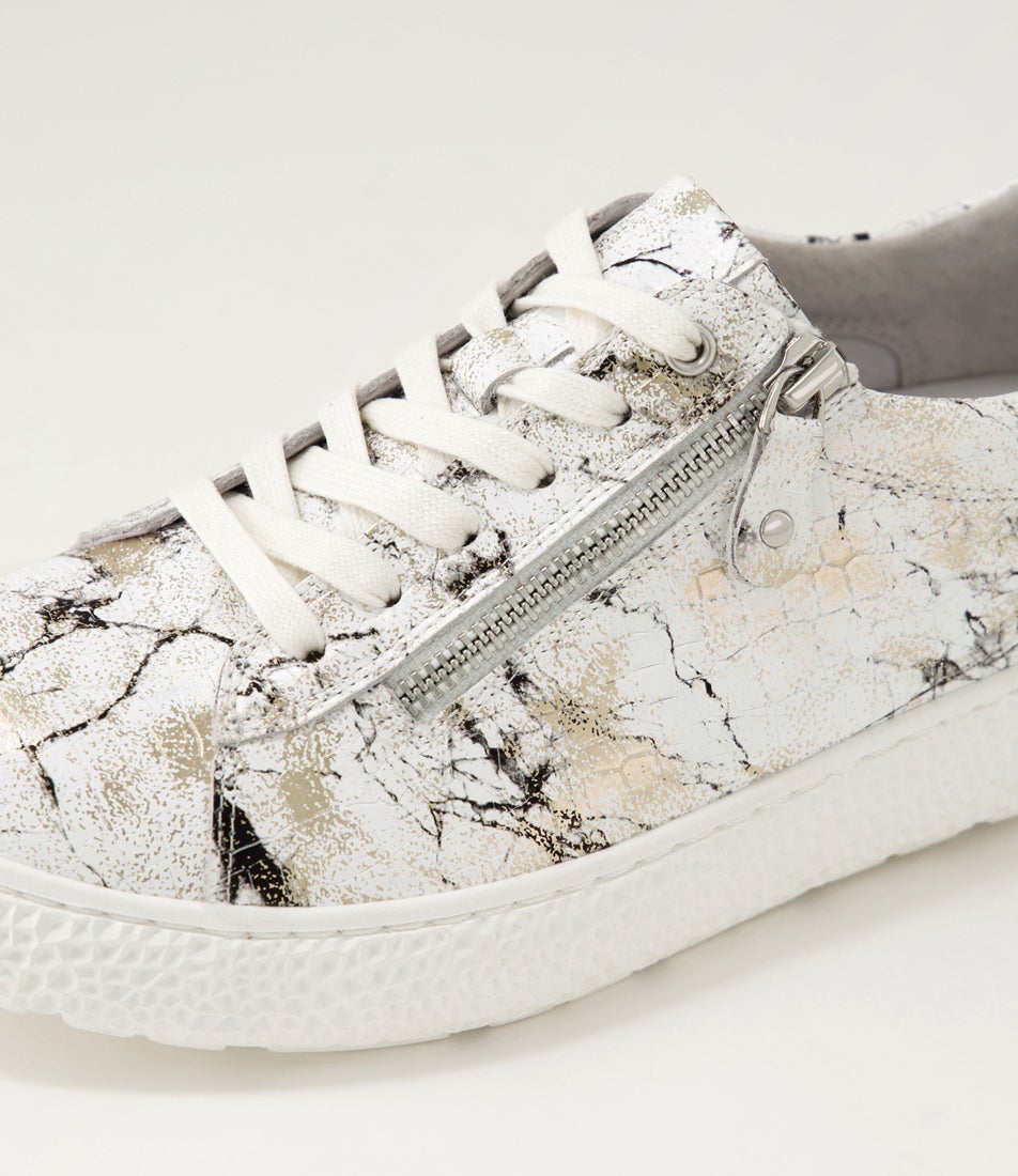 Oceanne Xw White Black Croc Leather Sneakers
