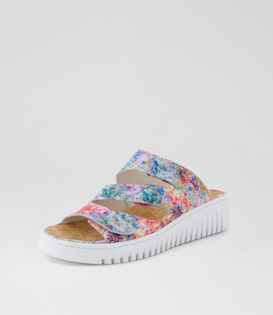 Idash Red Multi White Leather Sandals