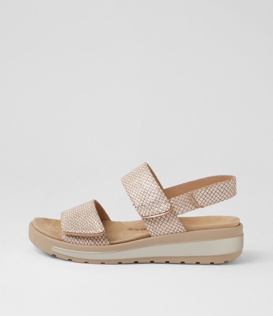 Garlin W Camel&almond Print Leather Sandals