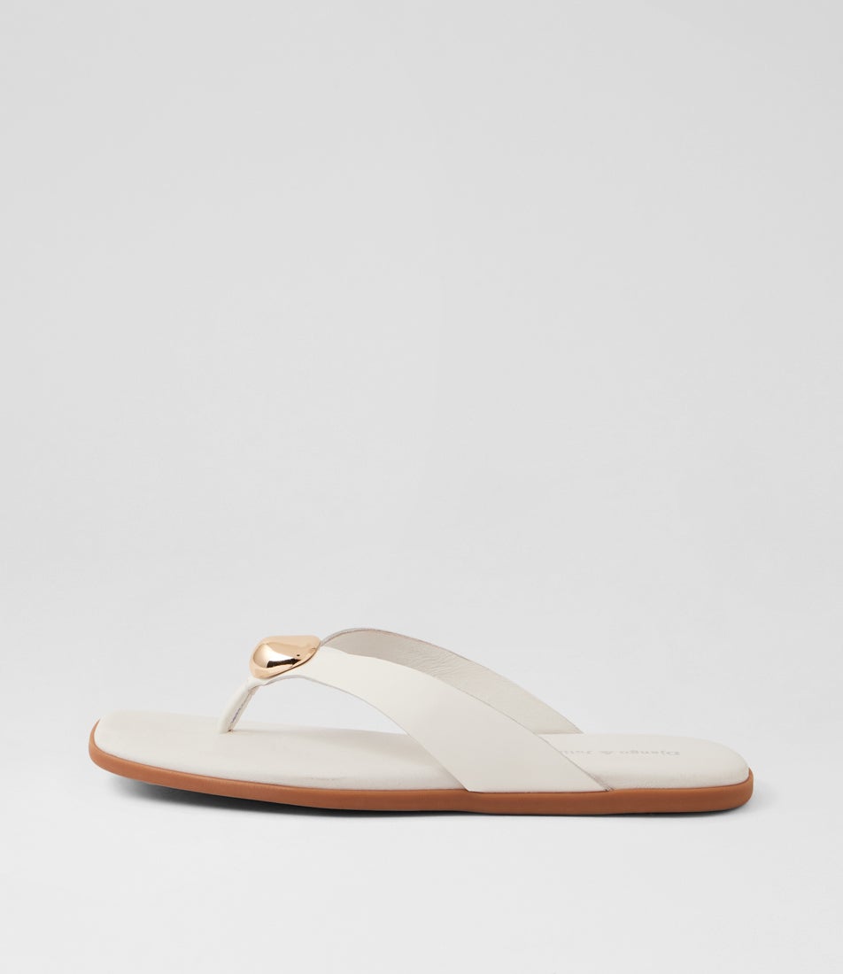 Nixie White Gold Leather Thongs
