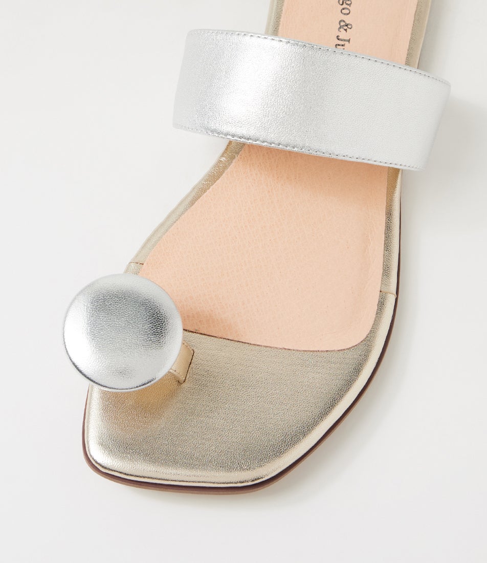Loxley Silver Pale Gold Leather Slides Loxley Silver Pale Gold Leather Slides