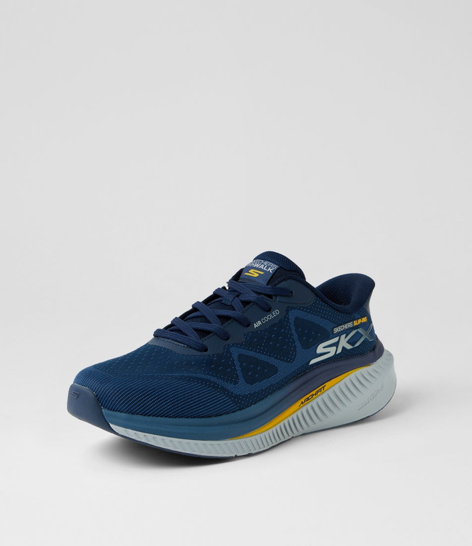 Go Walk Max Cushioning Arch Fit Navy Yellow Fabric Sneakers