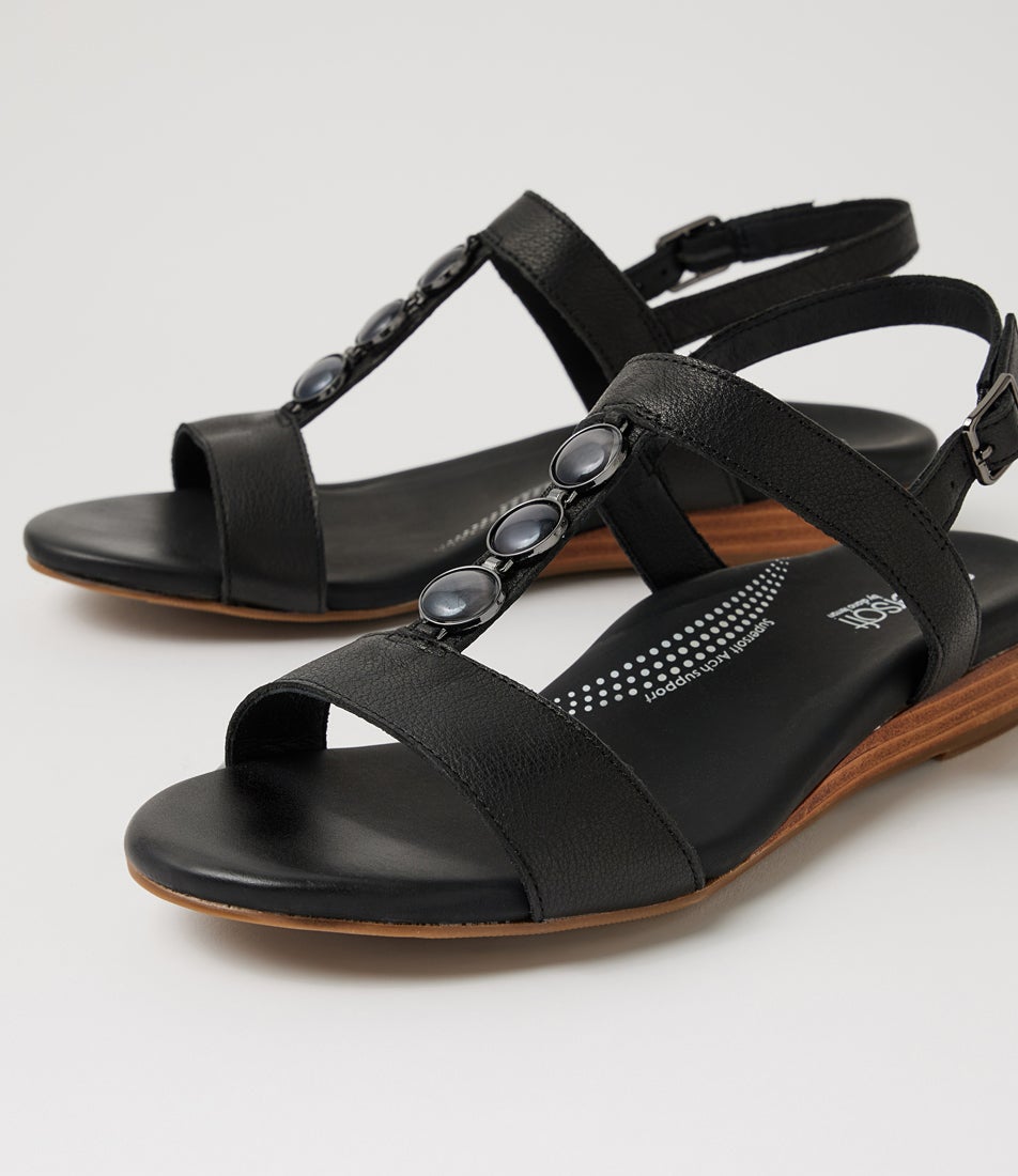 Japine Black Leather Sandals