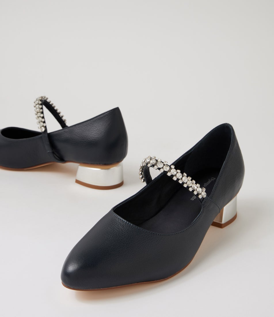 Julena Navy Leather Mary Jane Heels