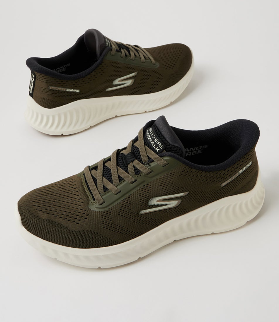 Go Walk Now Lace Olive Fabric Sneakers
