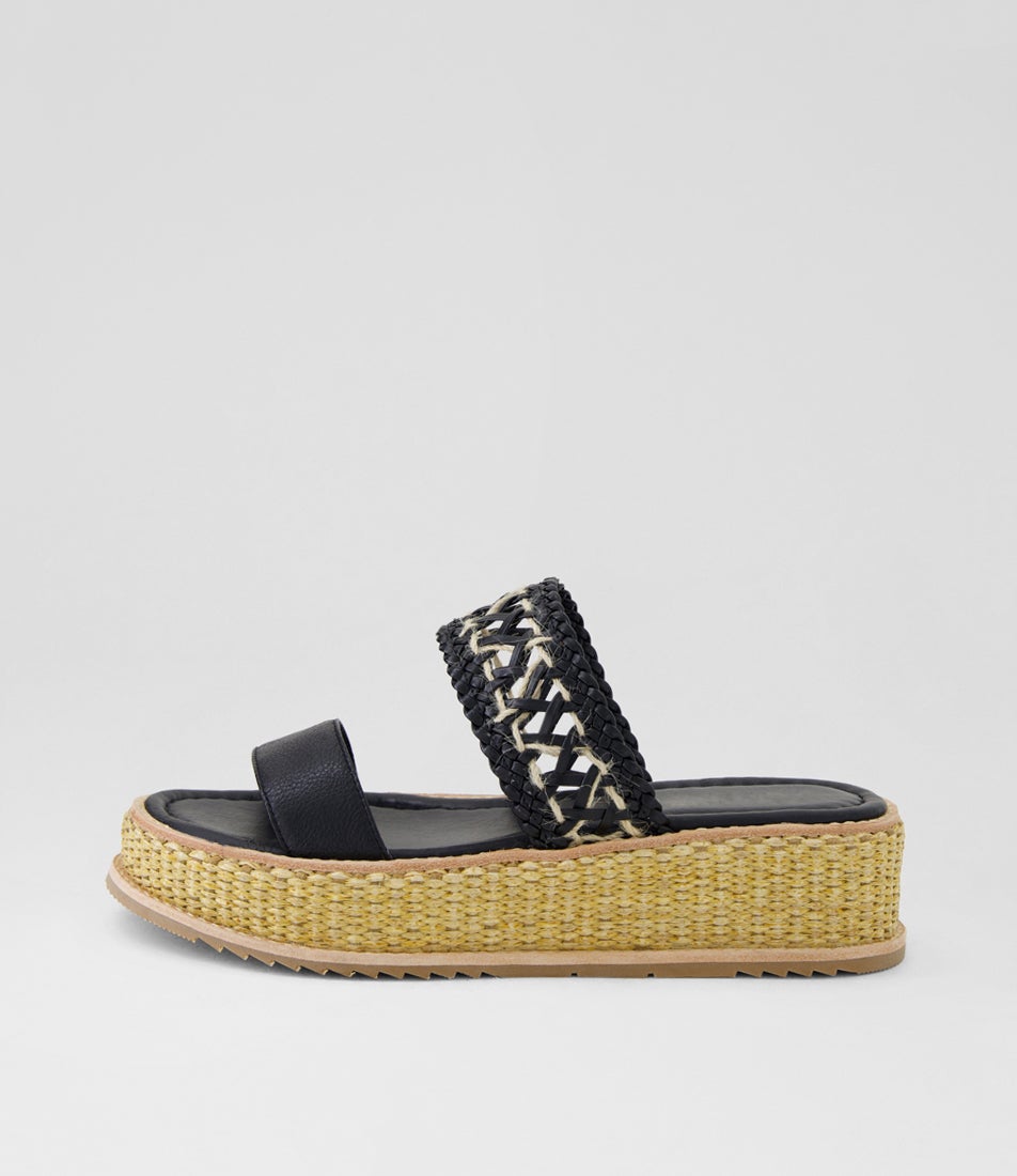 Valentia Black Natural Rope Leather Sandals