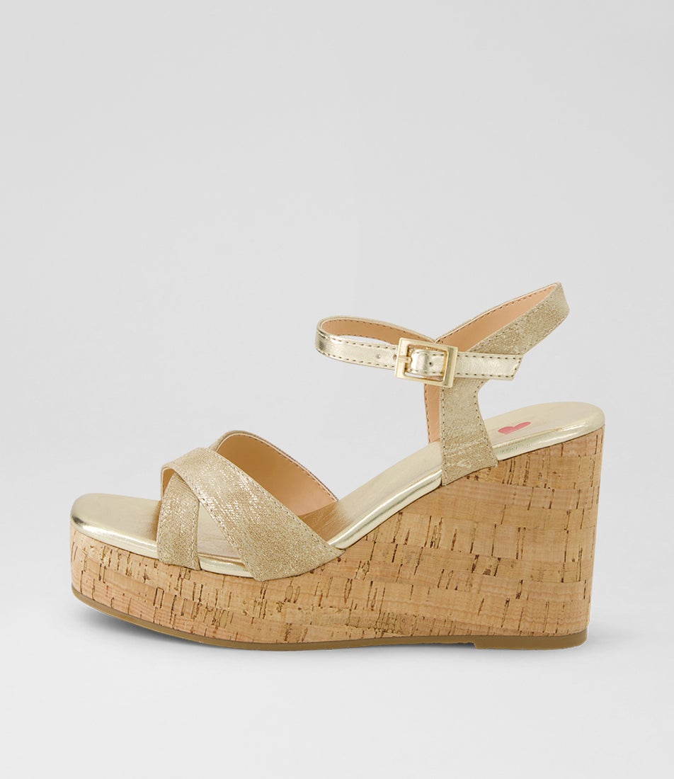 Fallini Gold Smudge Fabric Sandals