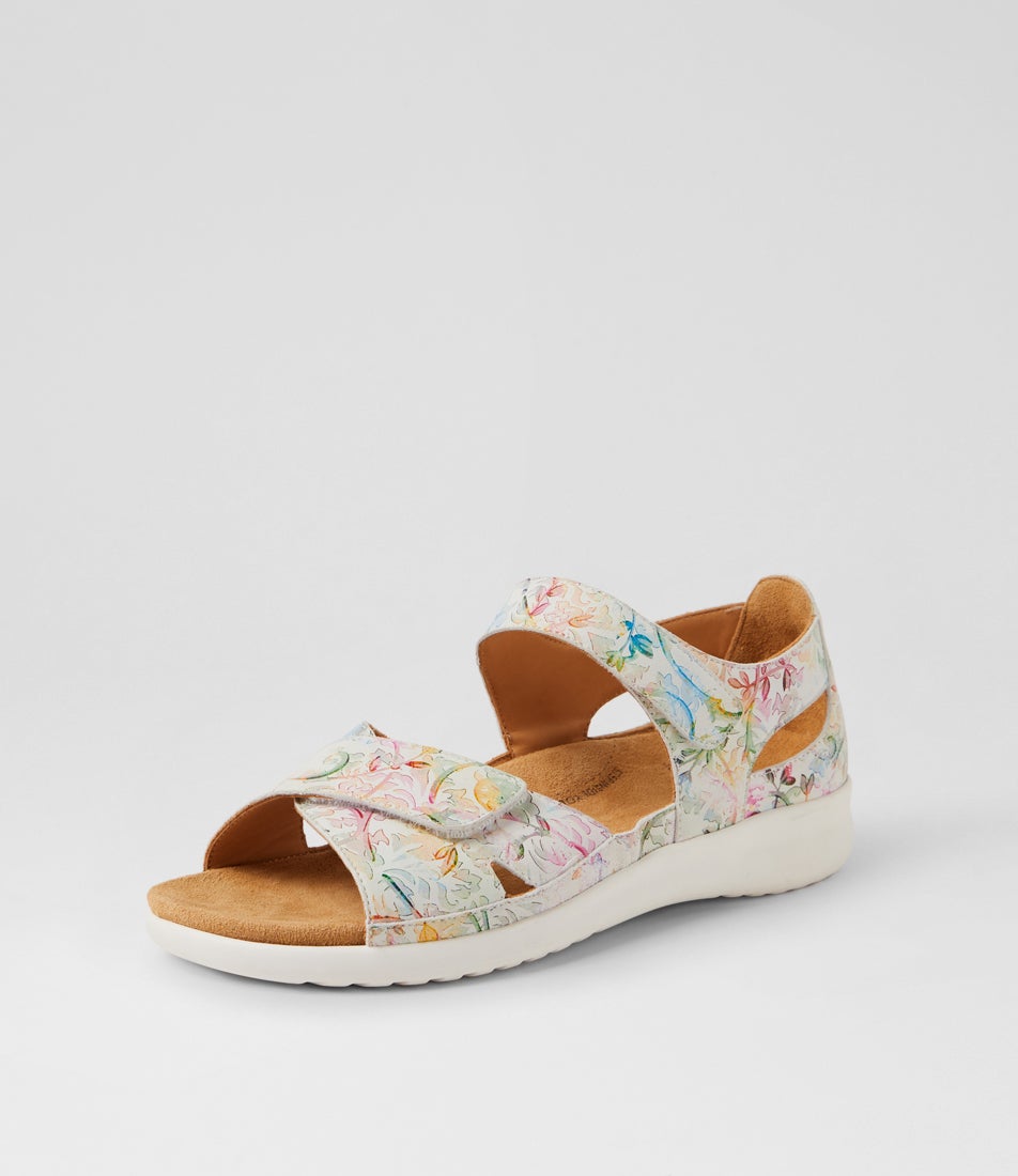 Bronn Xw Almond Floral White Leather Sandals