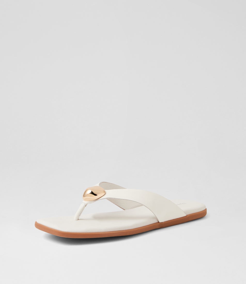 Nixie White Gold Leather Thongs