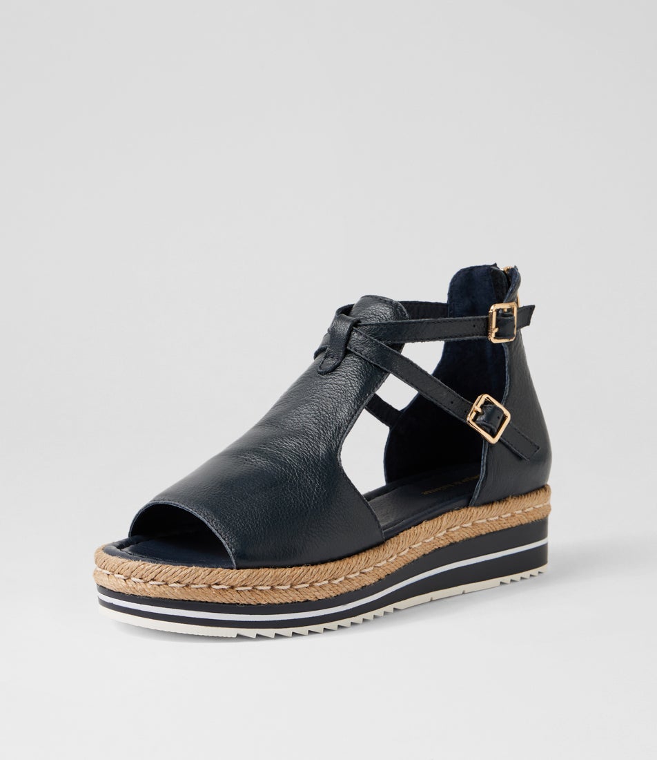 Alexys Navy Leather Espadrilles