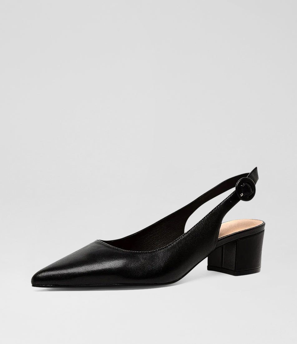 Abigale Black Leather Slingbacks