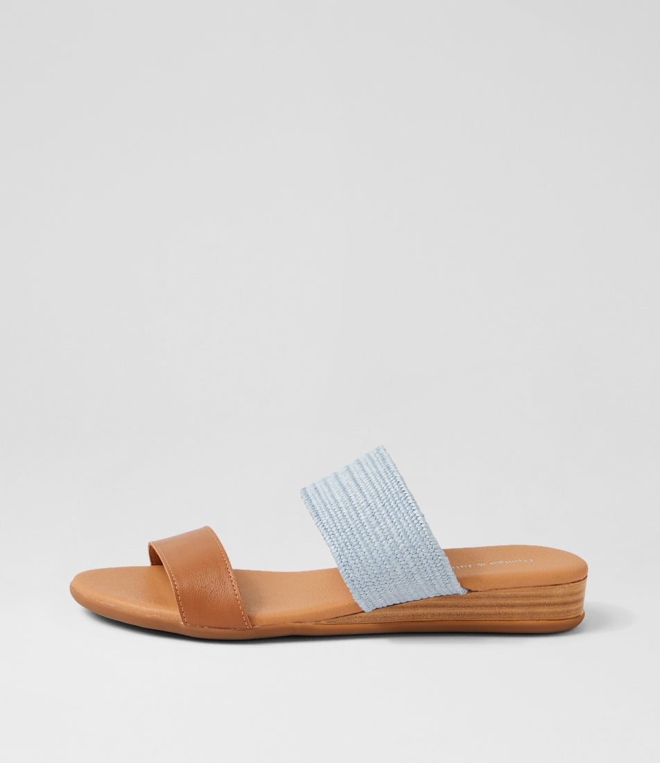 Opalic Dark Tan Denim Leather Elastic Sandals