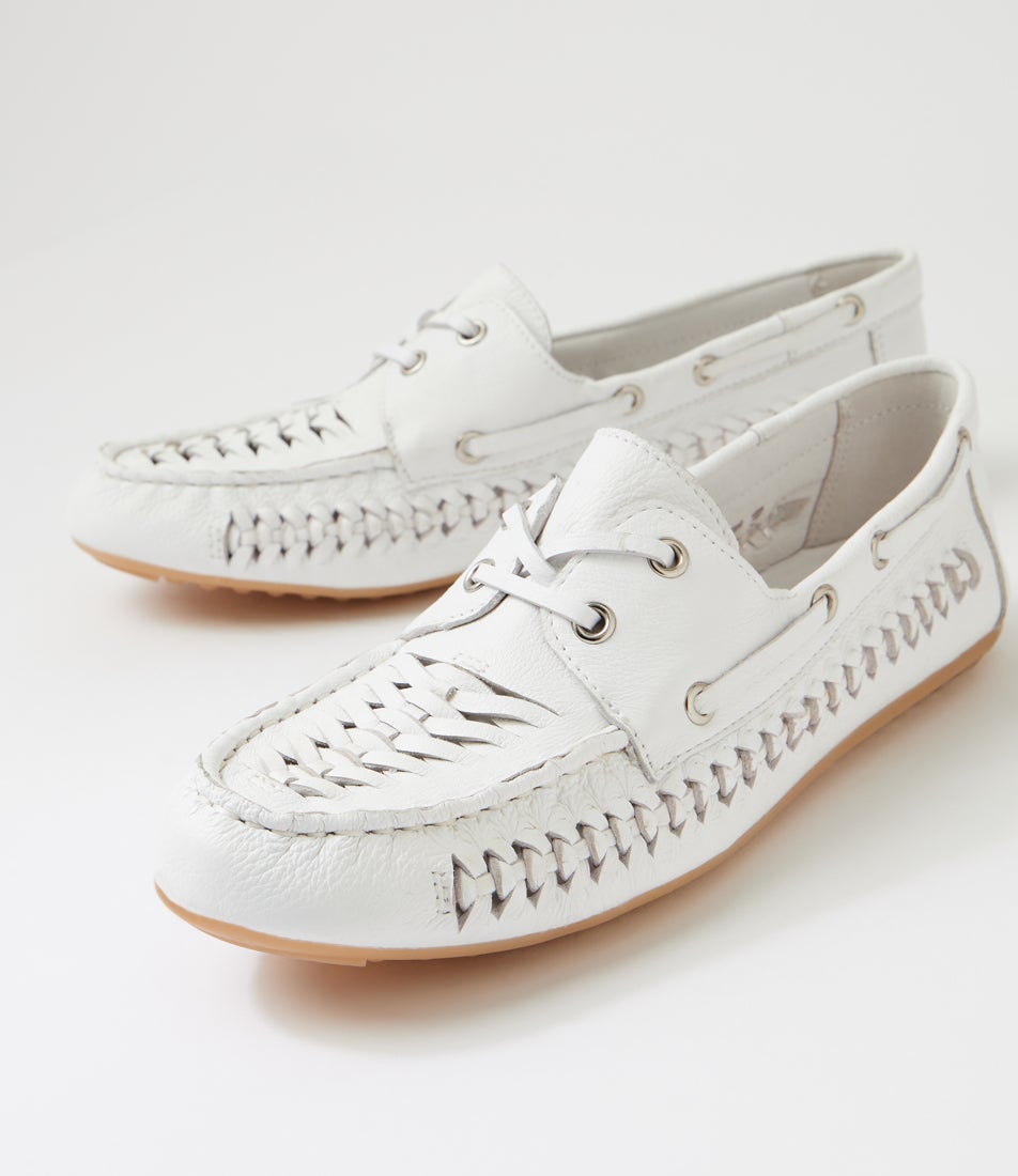 Violin White Leather Lace Up Flats