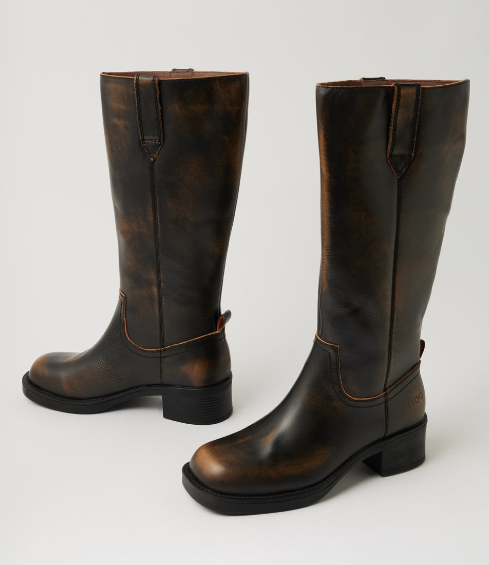 Rocco Brown Rub Leather Knee High Boots Rocco Brown Rub Leather Knee High Boots