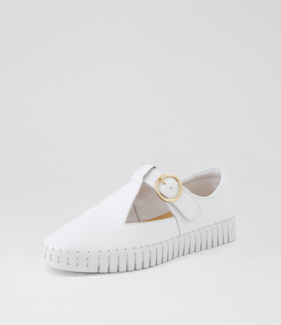Helge White Leather Flat Shoes