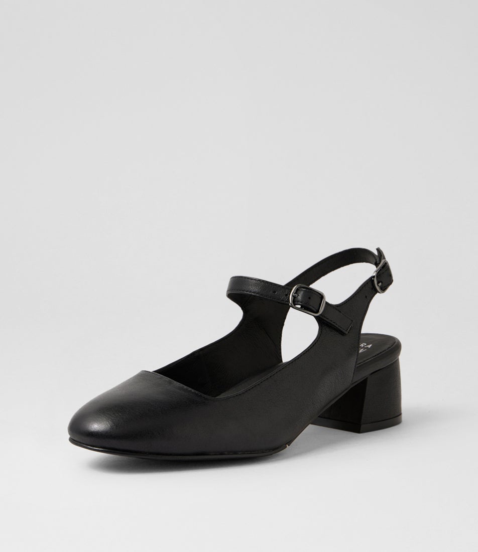 Zenda W Black Leather Mary Jane Heels