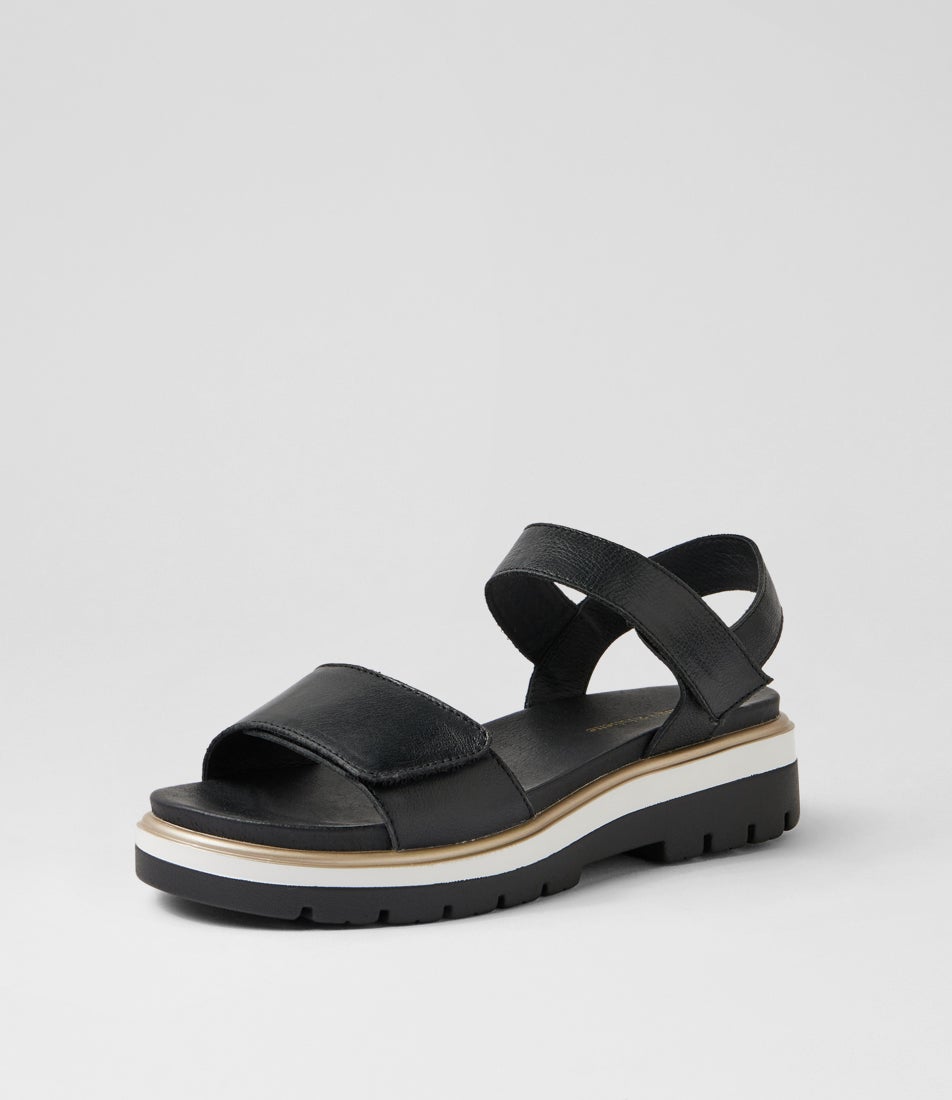 Nolinie Black White Leather Sole Sandals