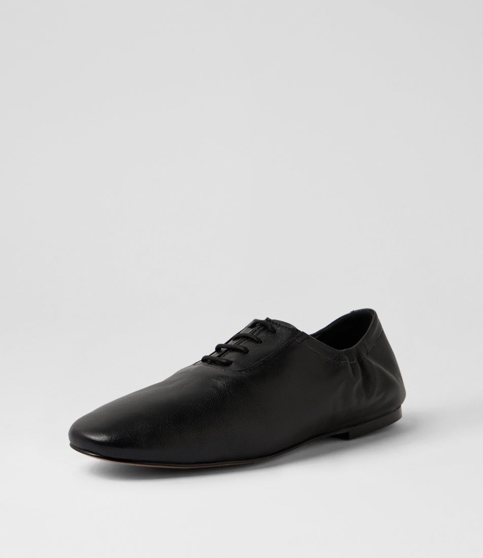 Jazz-Ette Black Soft Leather Lace Up Flats