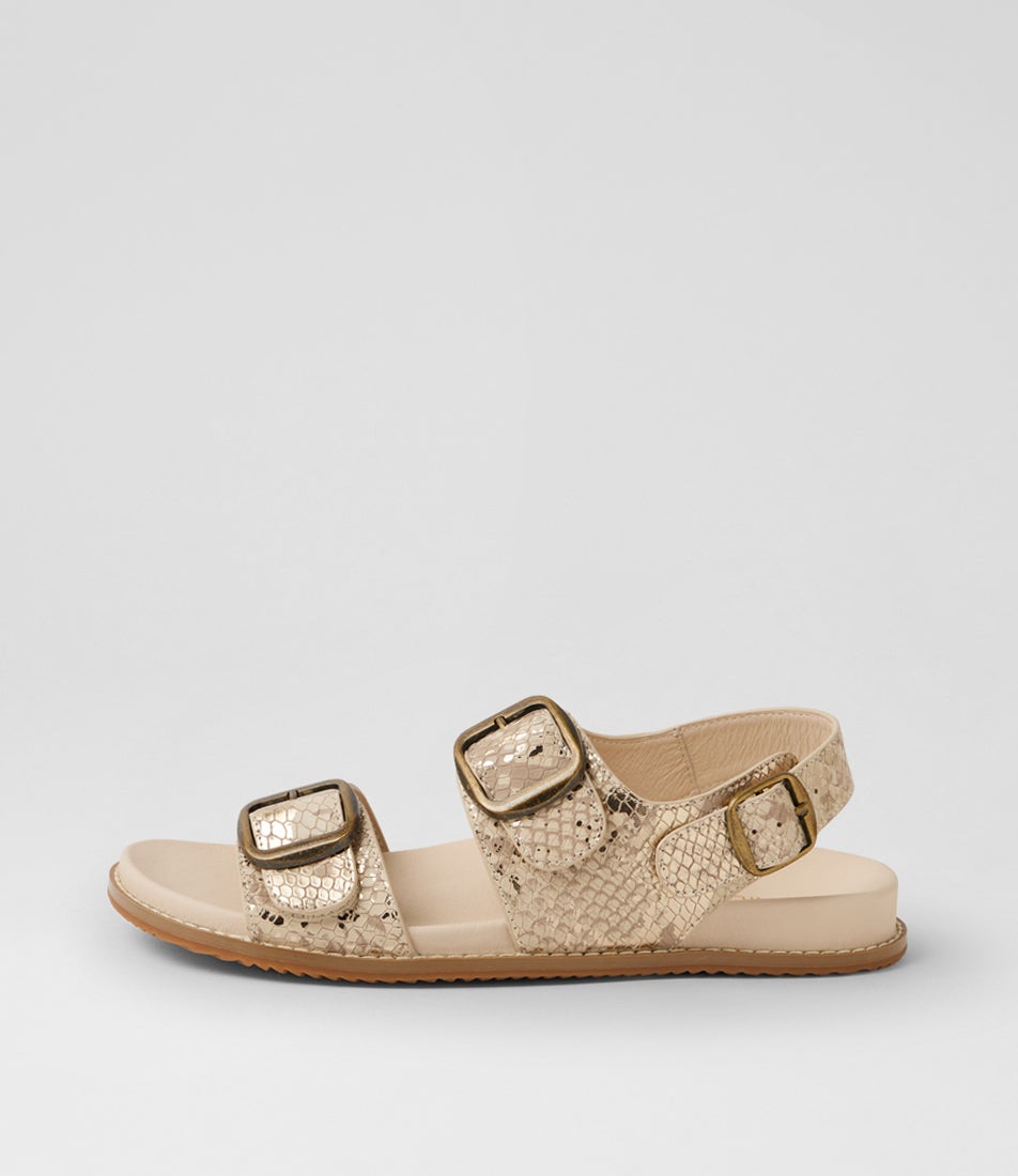Nikolic Ivory Gold Snake Leather Sandals