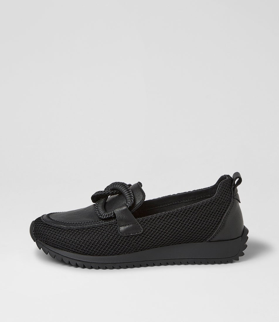 Darta Black Mesh Leather Flat Shoes