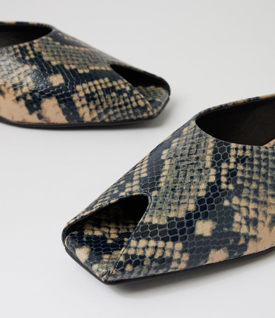 Pia Smoke Snake Leather Mules