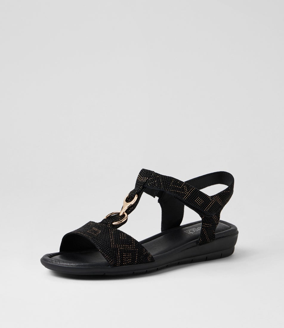 Felica Black Gold Dot Leather Sandals