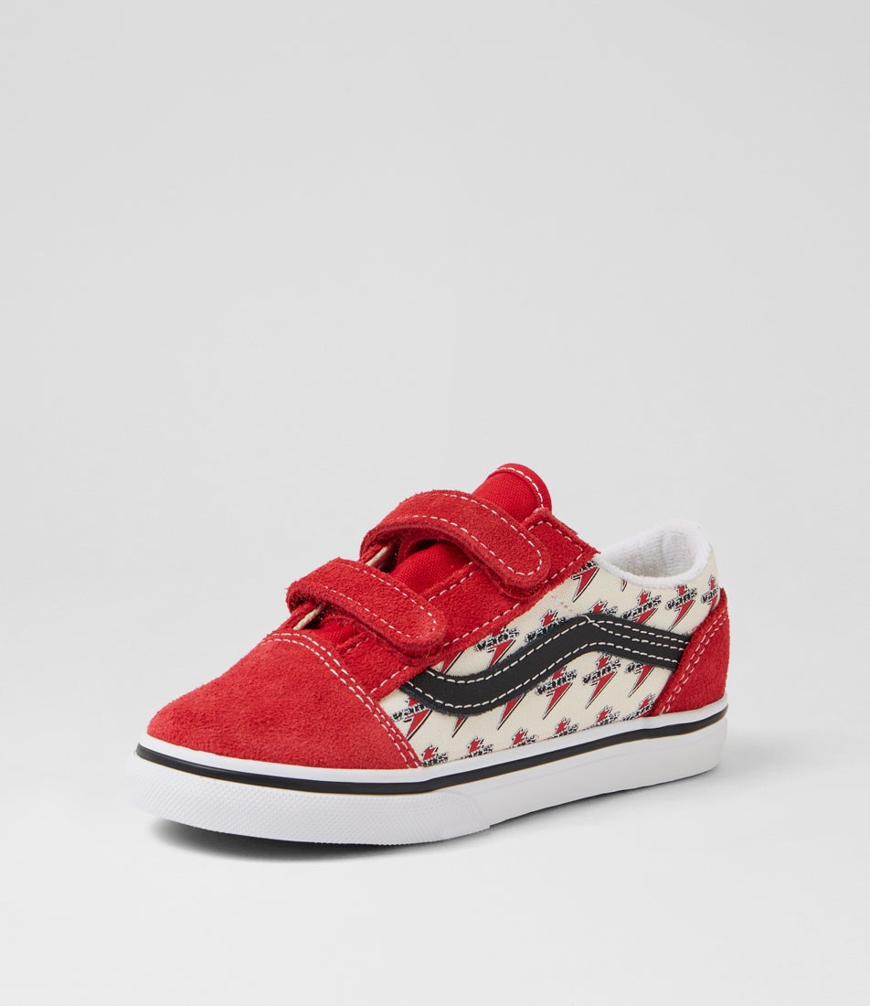 Old Skool Toddler Lightning Red White Canvas Sneakers