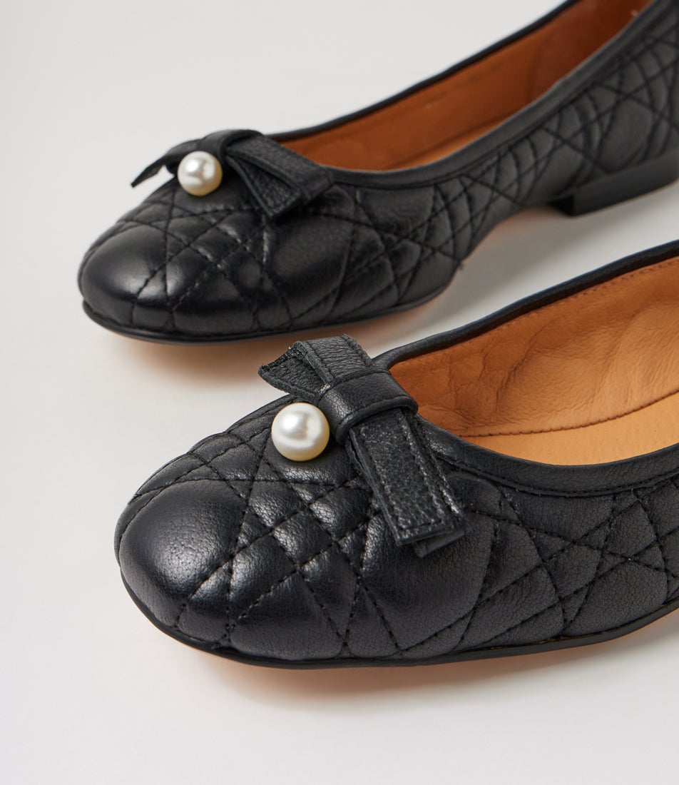 Mysta Black Leather Ballet Flats
