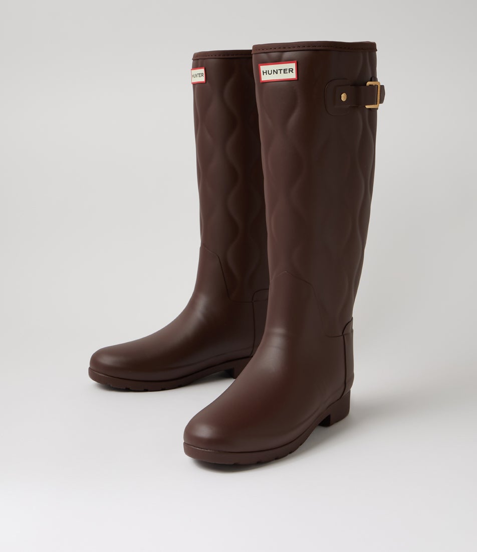 Refined Tall Onion Quilt Brown Bolt Rubber Gumboots