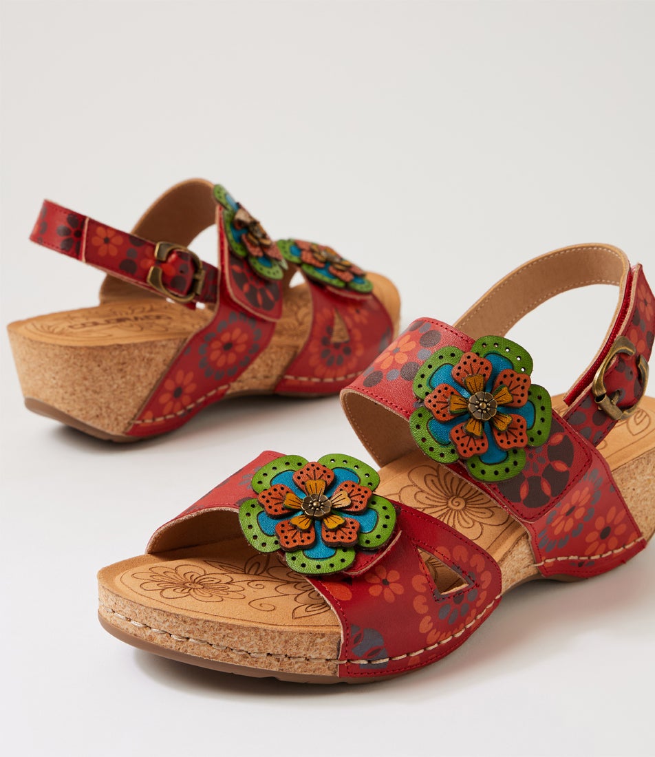 Juliette Red Garden Leather Heeled Sandals