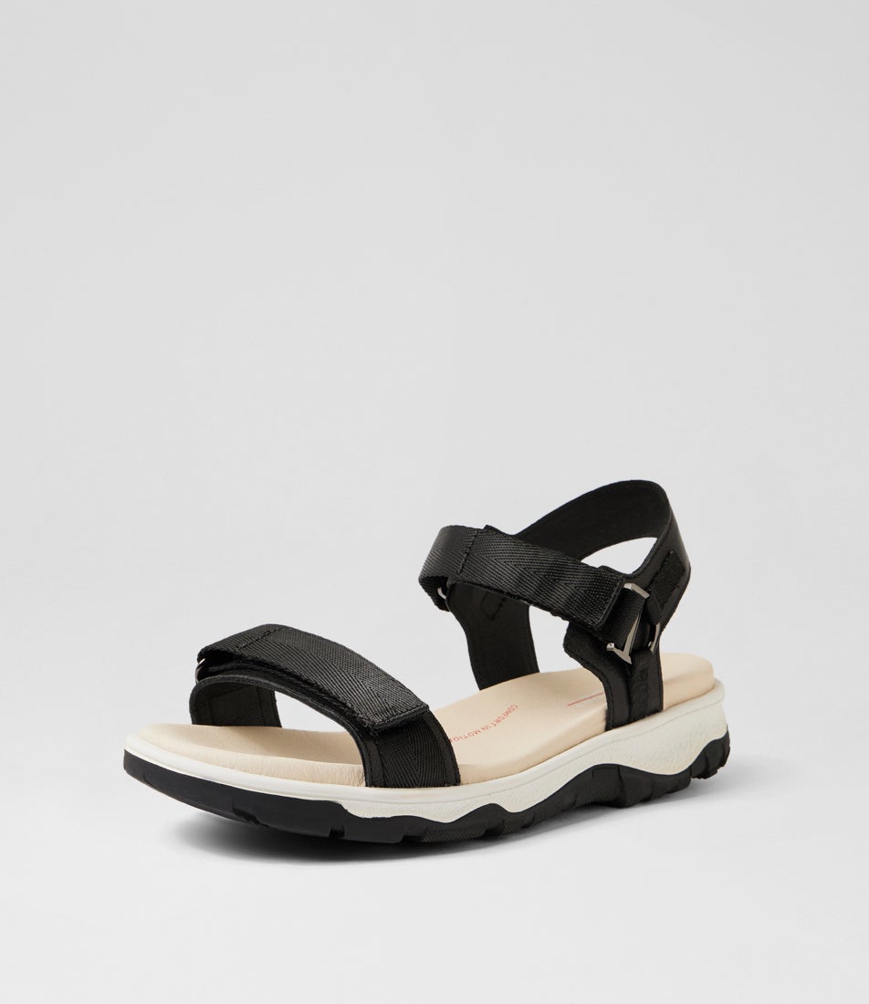 Ramble Black Leather Strappy Sandals