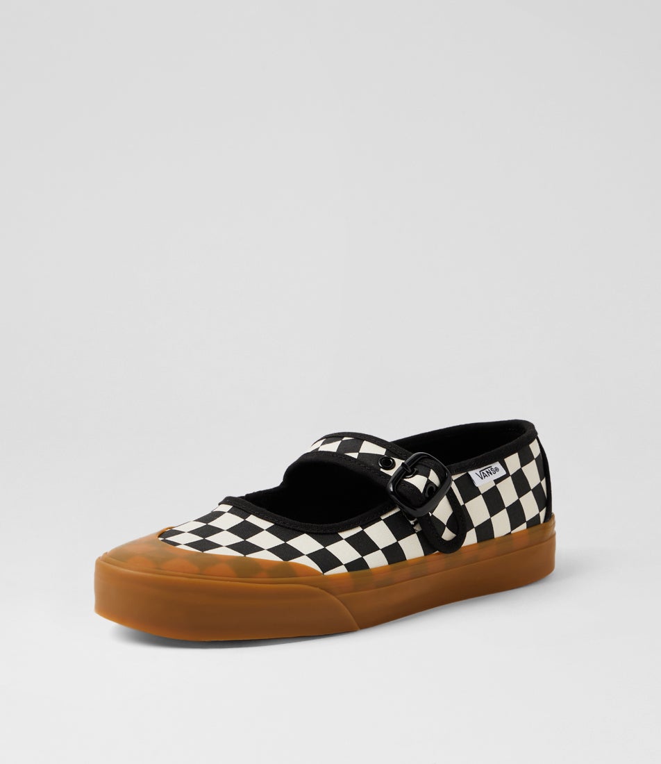 Mary Jane W Black White Checkerboard Canvas Sneakers