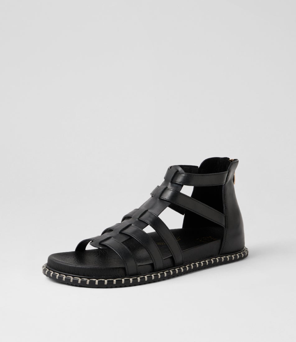 Isylah W Black Multi Strap Leather Sandals