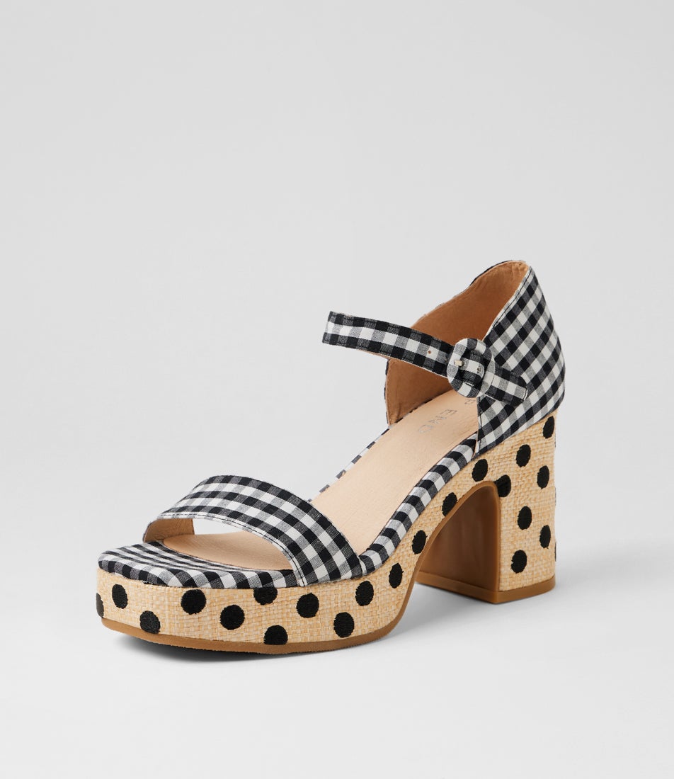 Mistro Black Gingham Fabric Sandals
