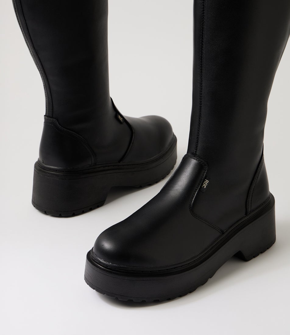 Troupe Wide Calf Black Leather Knee High Boots Troupe Wide Calf Black Leather Knee High Boots