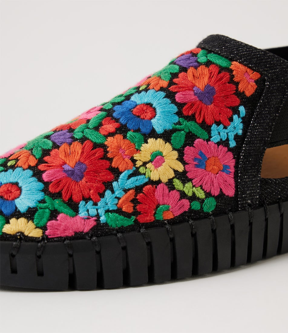 Hassana Black Bright Fabric Loafers