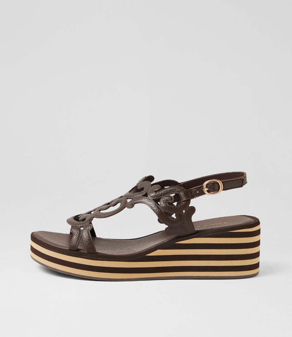 Fadia Choc Leather Platform Wedge Sandals