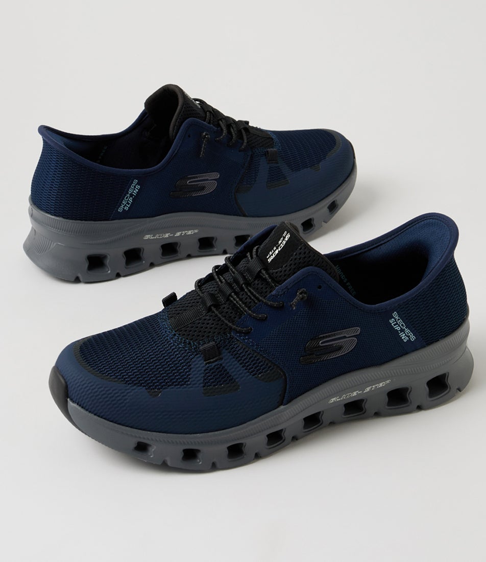 Glide-Step Pro Slip Ins Navy Charcoal Wide Fit Sneakers