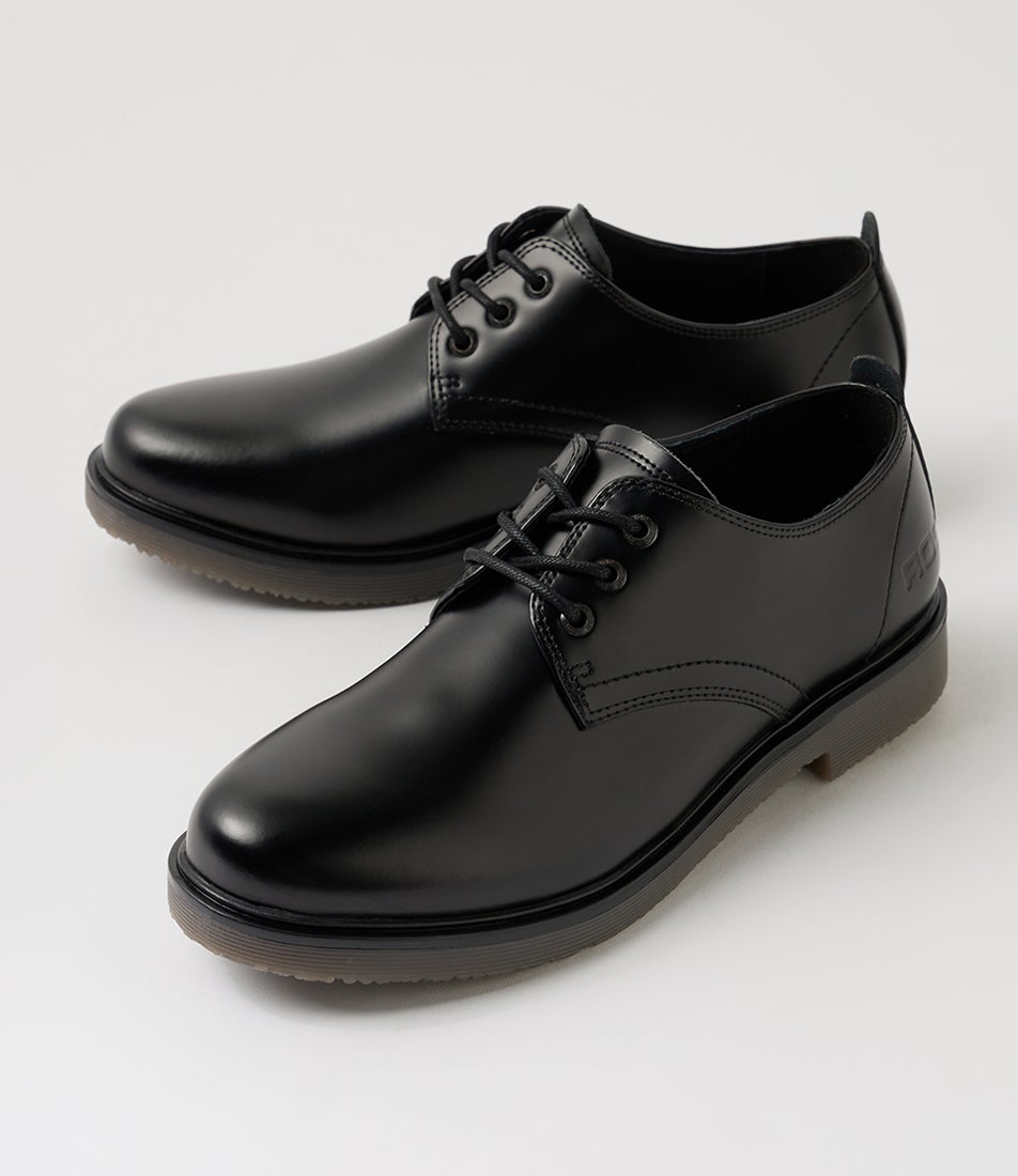 Luxe Senior Black Hi Shine Leather Lace Up School Shoes
