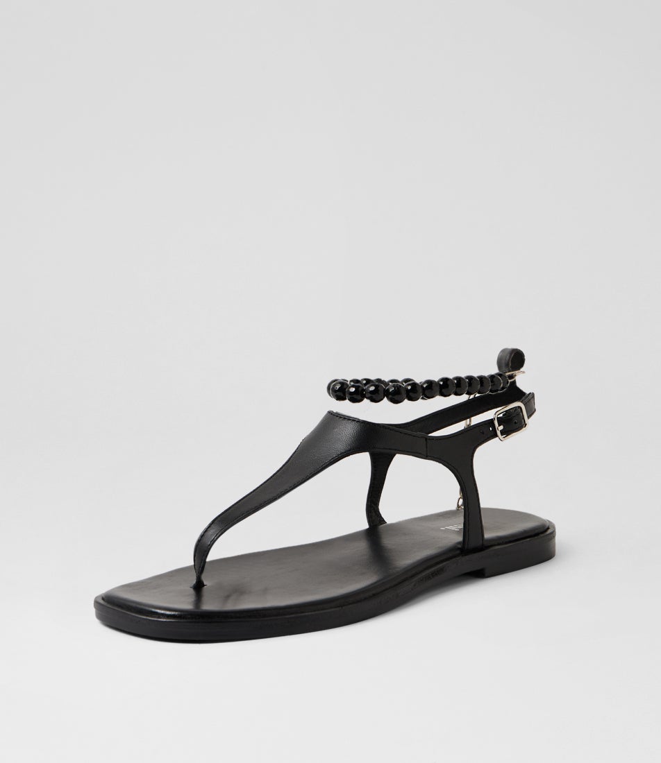 Joanni Black Leather Sandals