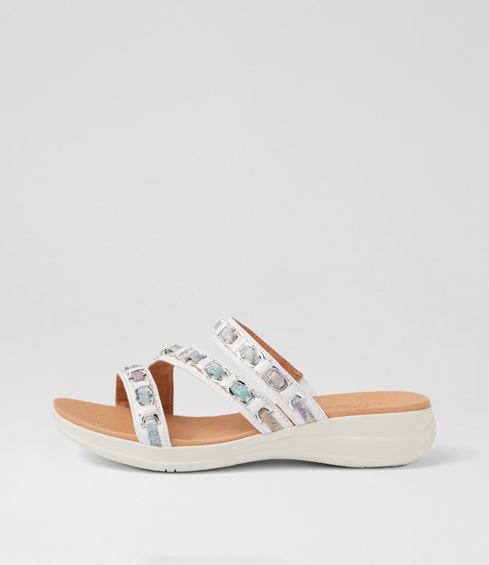 Maybelle White Pastel Melody Leather Sandals